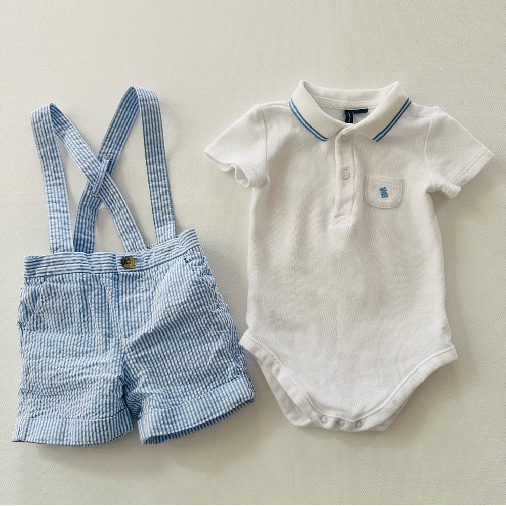Janie and Jack 6-12 Months Baby Boy Easter Bunny Outfit Spring Set Blue Shorts